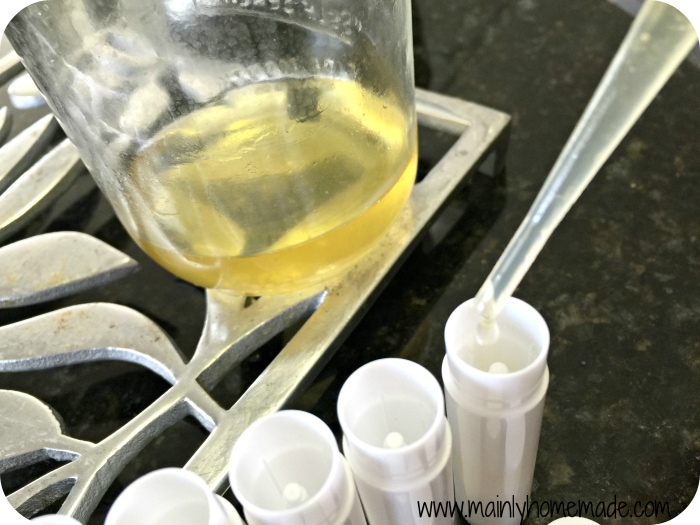 Pouring oil for homemade lip balm
