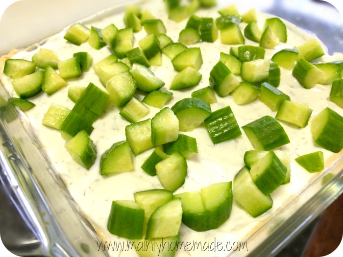 7 Layer Greek Dip with Cucumbers