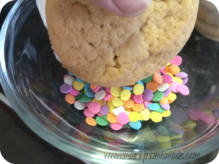 Dipping homemade ice cream sandwich cookie