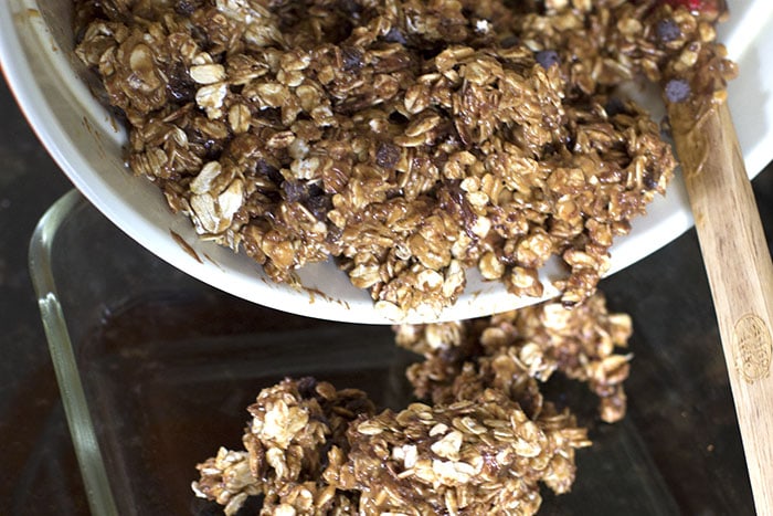 homemade chewy granola bars in pan